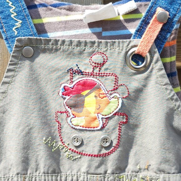 ADORABLE PETIT LEM Pirate Overalls 9 Months Baby Shortalls - Picture 2 of 7